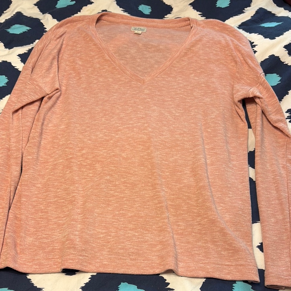 J. Crew Heathered Peach V-Neck Long Sleeve Top